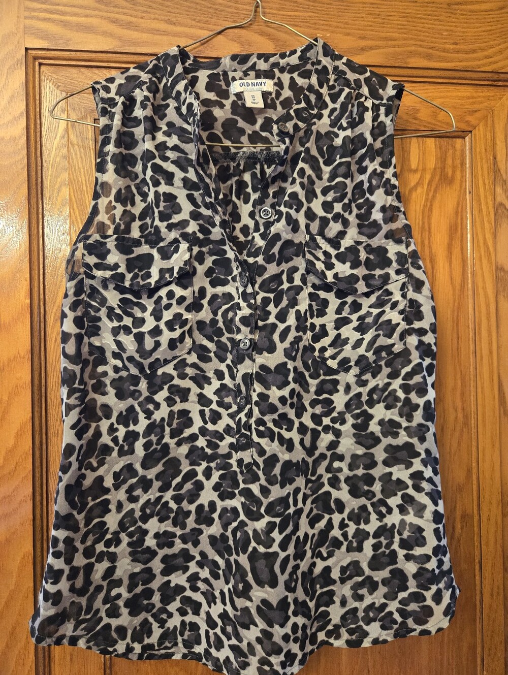 Sheer Grey Leopard Sleeveless Blouse Xs